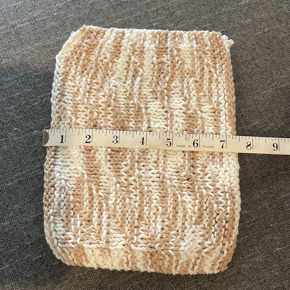 Handmade Knitted Tan & Cream Washcloths/Dishcloths